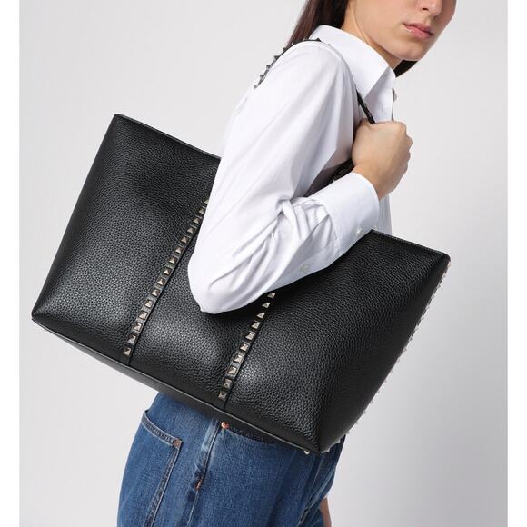 $2350 NEW VALENTINO GARAVANI BLACK LEATHER ROCKSTUD TOTE BAG PURSE NWT AUTHENTIC - Picture 2 of 16